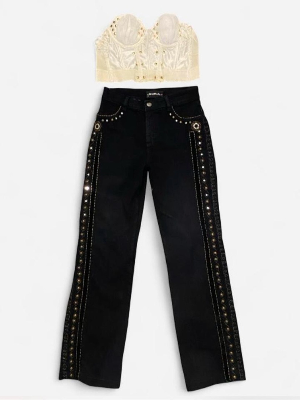 Embellished Black Wide-Leg Jeans with Stud Detail